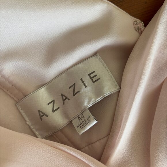 Azazie Iliana Blushing Pink A-Line V-Neck Pleated Chiffon Dress - Picture 4 of 4